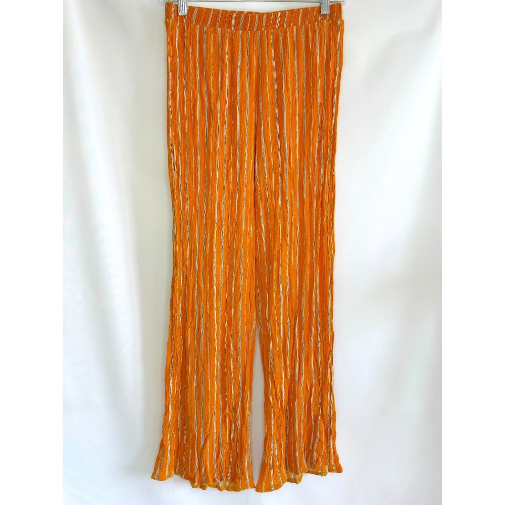 Women's High-waist Resort Pants - Goldenrod/Navy Striped - Size Small